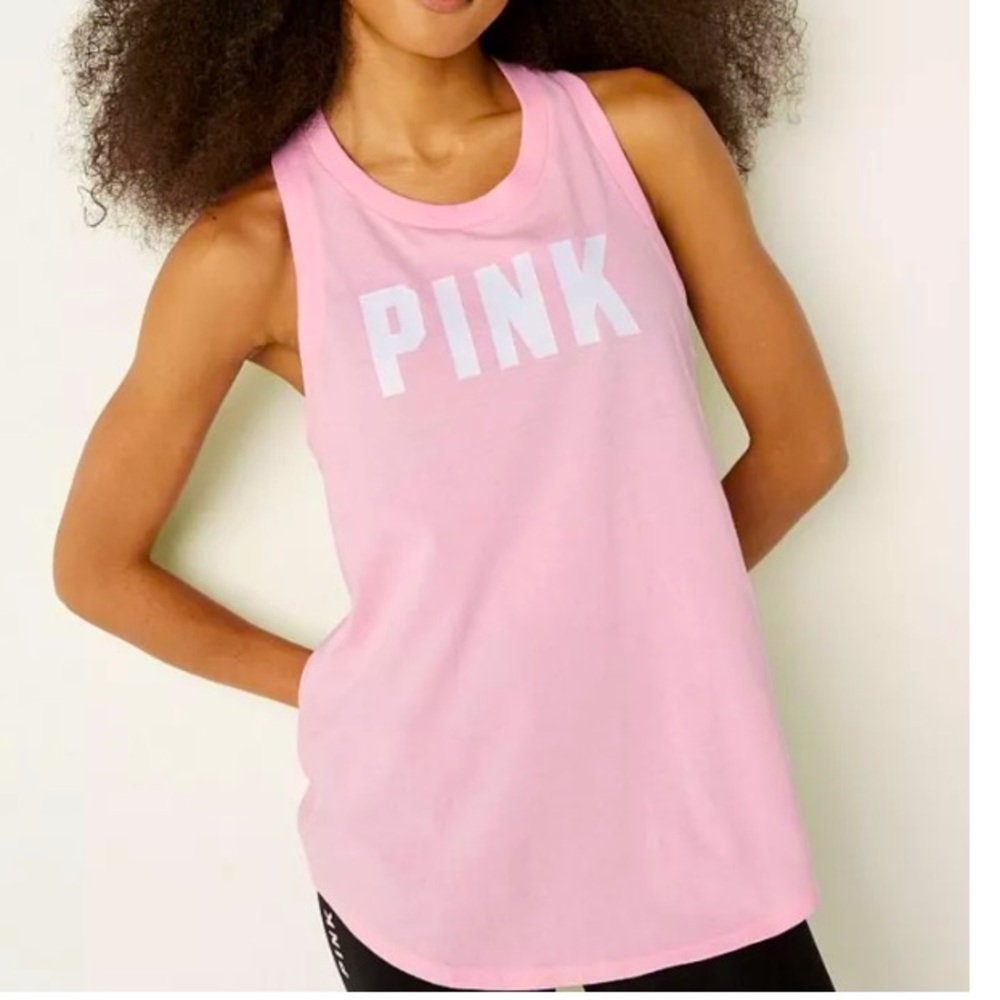 NWT Victoria's Secret PINK Knit Racerback Logo Perfect Cutout Slit Back Tank Top